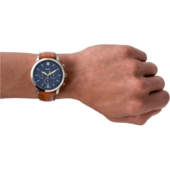 Men's Chronograph Watch with Stainless Steel Bracelet or Genuine Leather Band - Picture 3 of 7